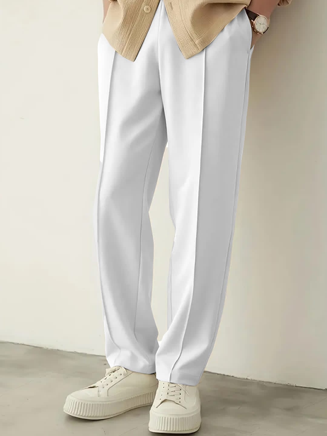 Plain Stripe-Line Jogger - White - Drizzle.pk