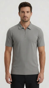 Men's Ribbed Half-Zip Polo Shirt - Grey
