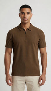 Men's Ribbed Half-Zip Polo Shirt - Brown