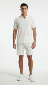 Men's Ribbed Half-Zip Polo Shirt - White