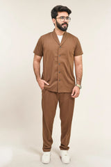 Premium Co-Ord Set Half Sleeve (Round Collar) - Camel