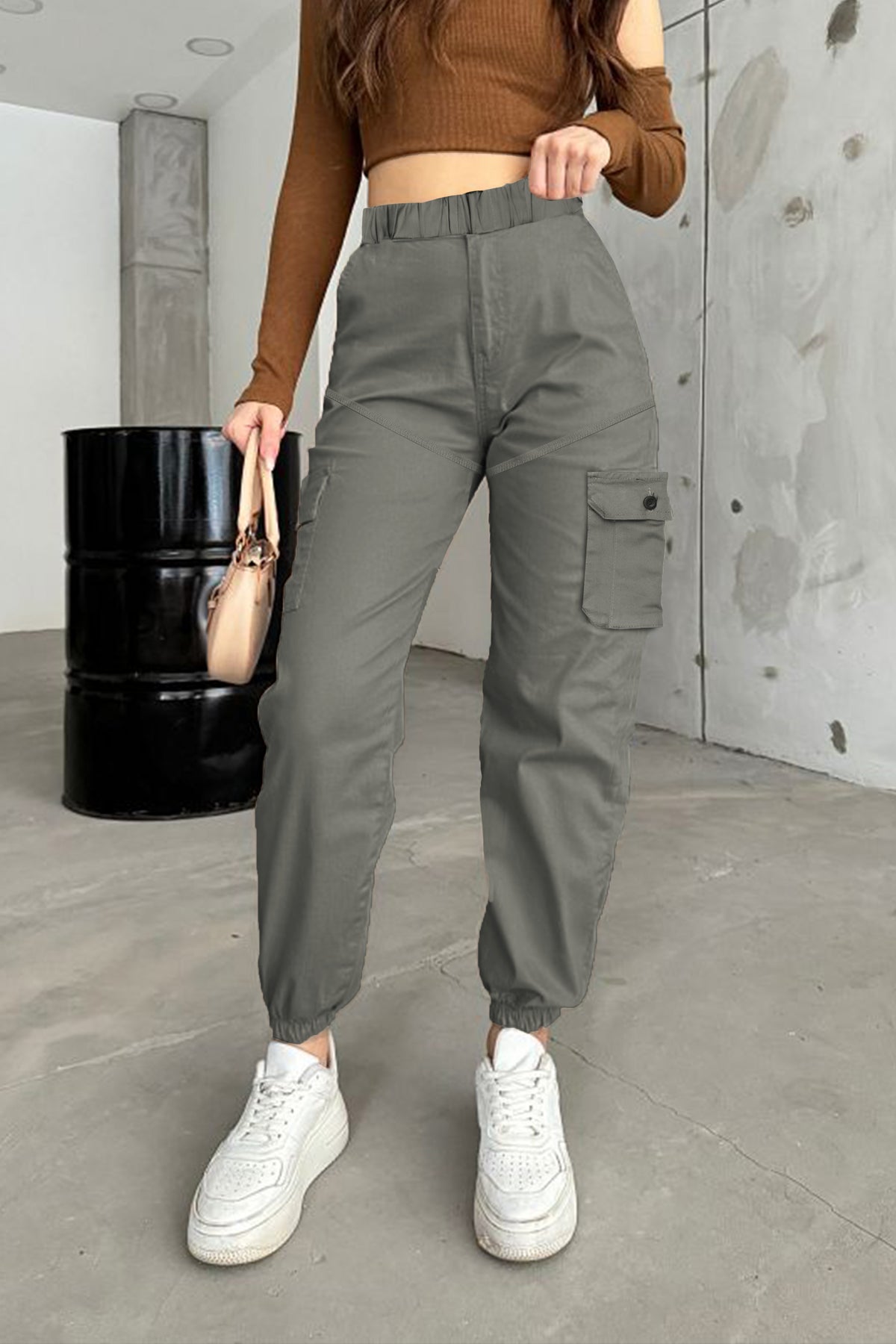 Women Cotton Cargo - Grey