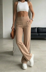 Imported Lycra Comfort Fit Trousers - Skin