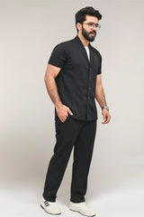 Premium Co-Ord Set Half Sleeve (Round Collar) - Black