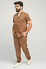 Premium Co-Ord Set Half Sleeve (Round Collar) - Camel