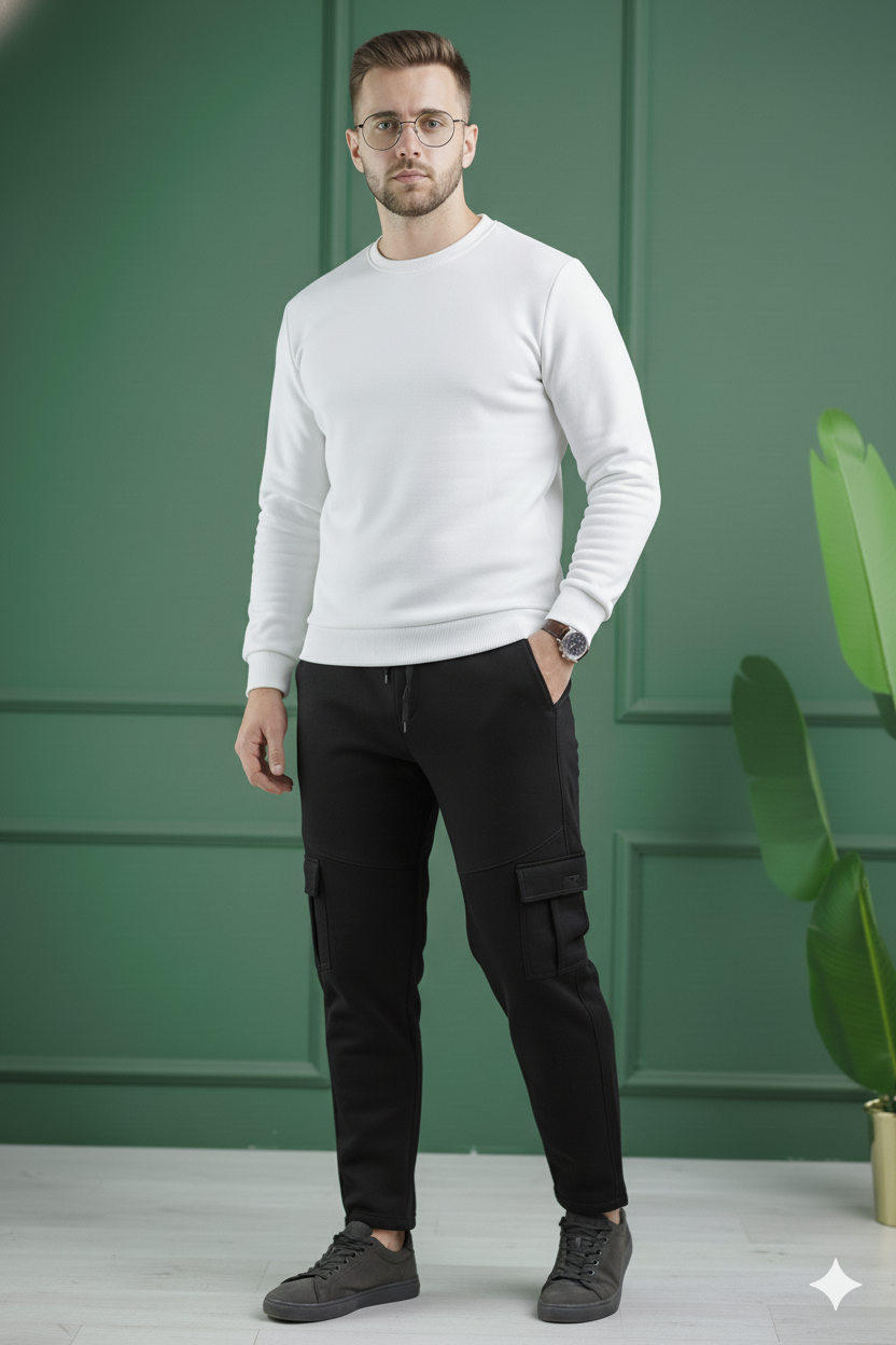 Six Pocket Loose Fleece Trouser - Black