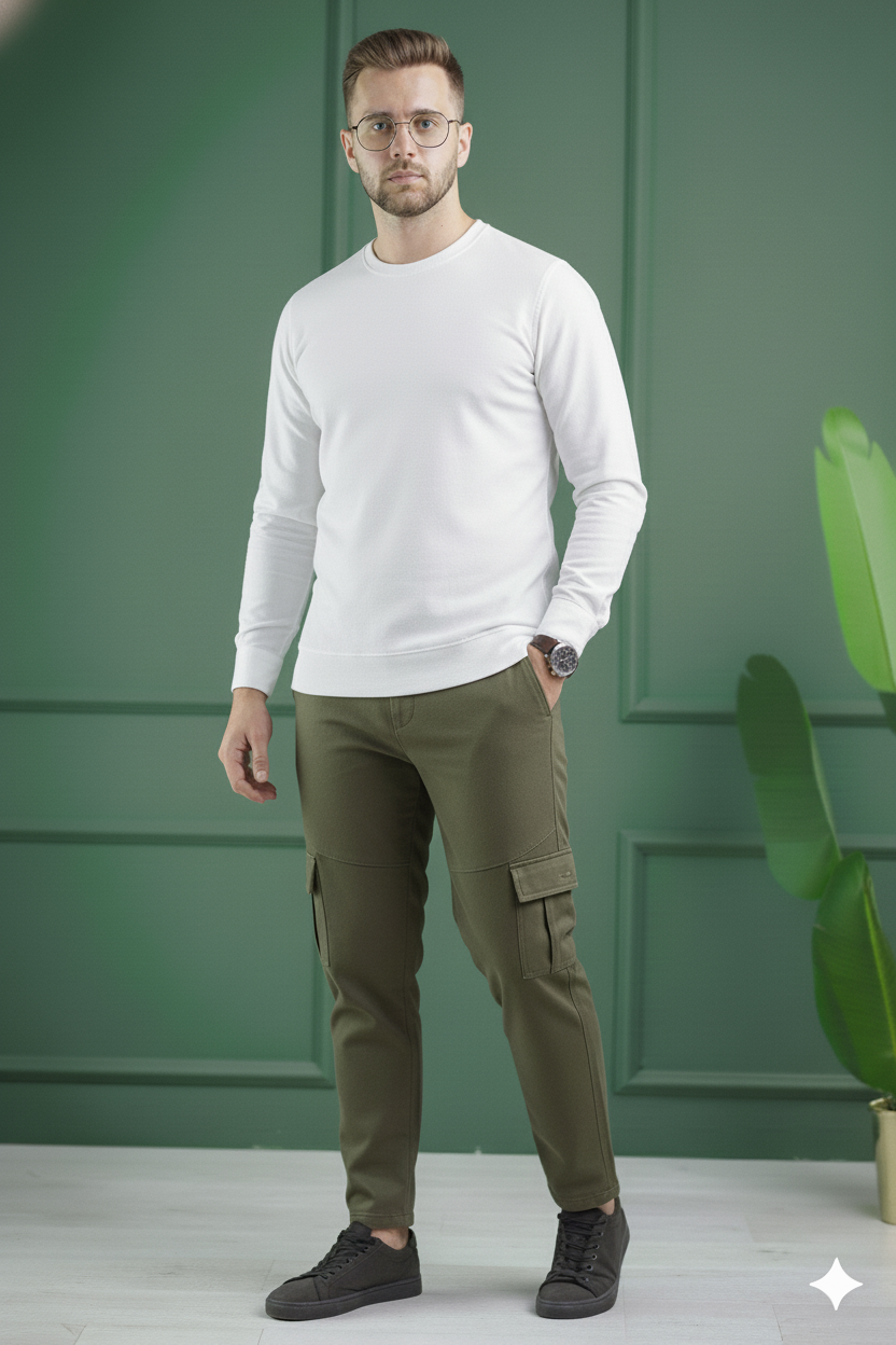 Six Pocket Loose Fleece Trouser - Olive