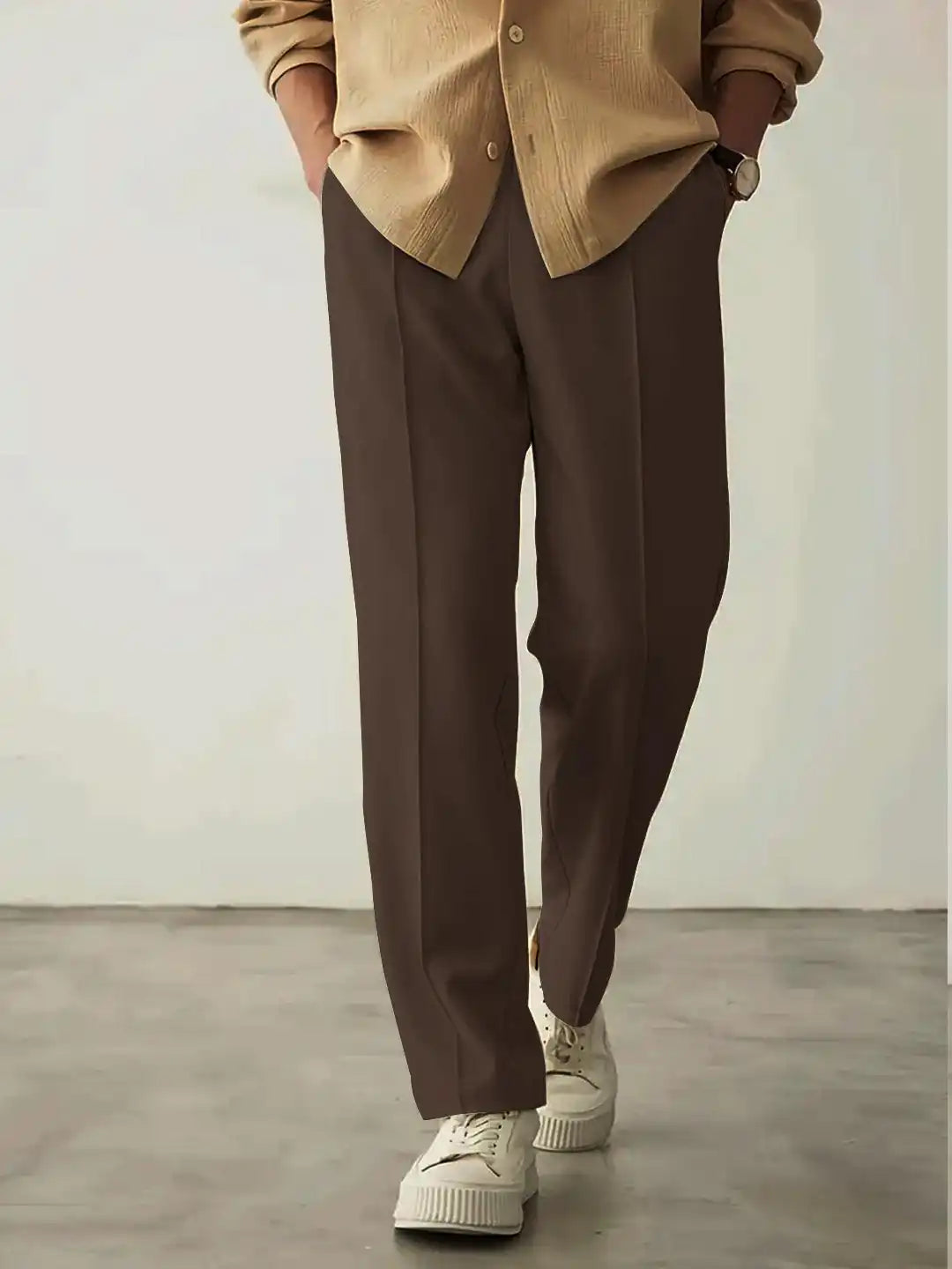 Plain Stripe-Line Jogger - Camel - Drizzle.pk