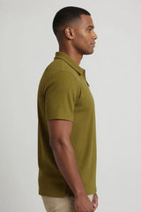 Men's Ribbed Half-Zip Polo Shirt - Olive