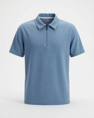 Men's Ribbed Half-Zip Polo Shirt - Sky Blue