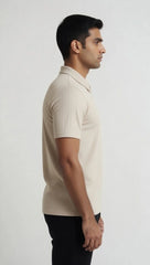 Men's Ribbed Half-Zip Polo Shirt - Beige
